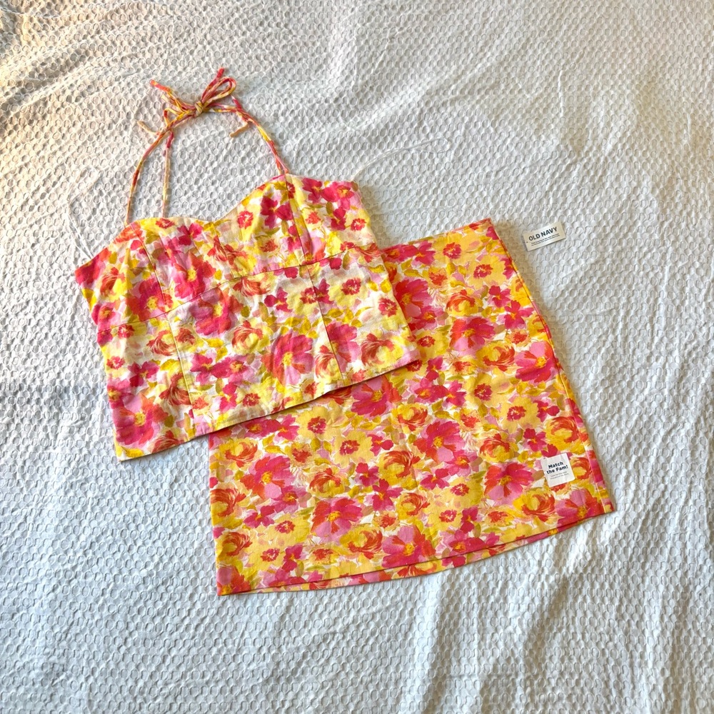 Floral Halter Top and Skirt Set
